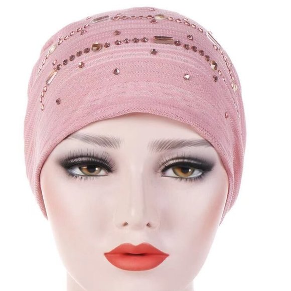 Beanie Hat Rhinestone Turban Cap Chemo Hat Wine Red - Picture 2 of 5